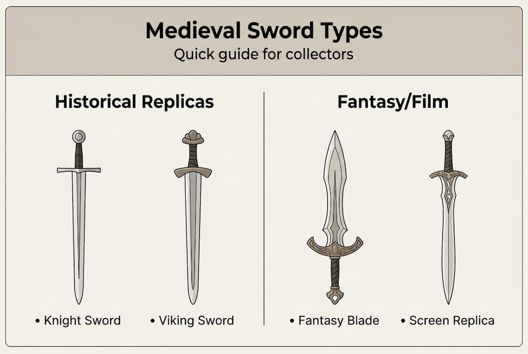 Infographic summarizing medieval sword types
