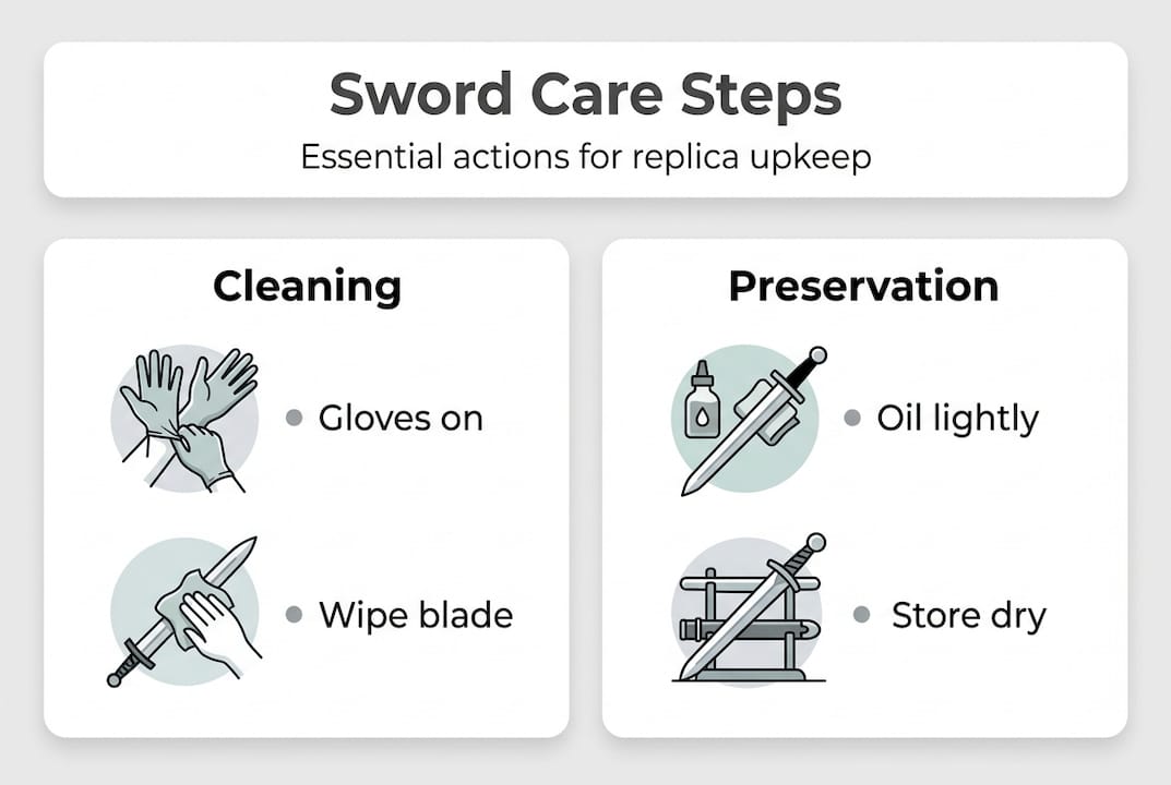 Infographic showing replica sword maintenance steps