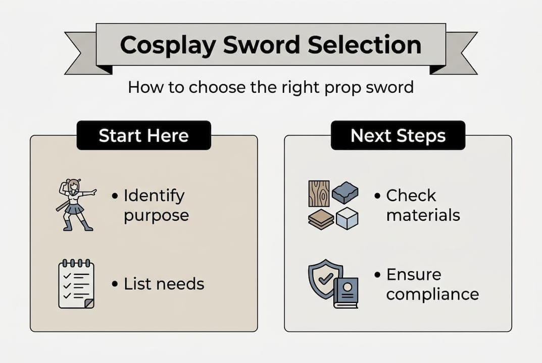 Infographic showing cosplay sword selection steps