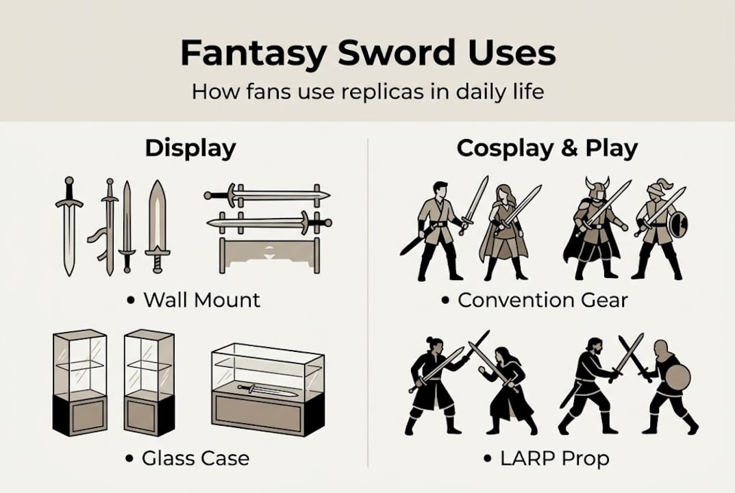 Infographic of fantasy sword uses and display
