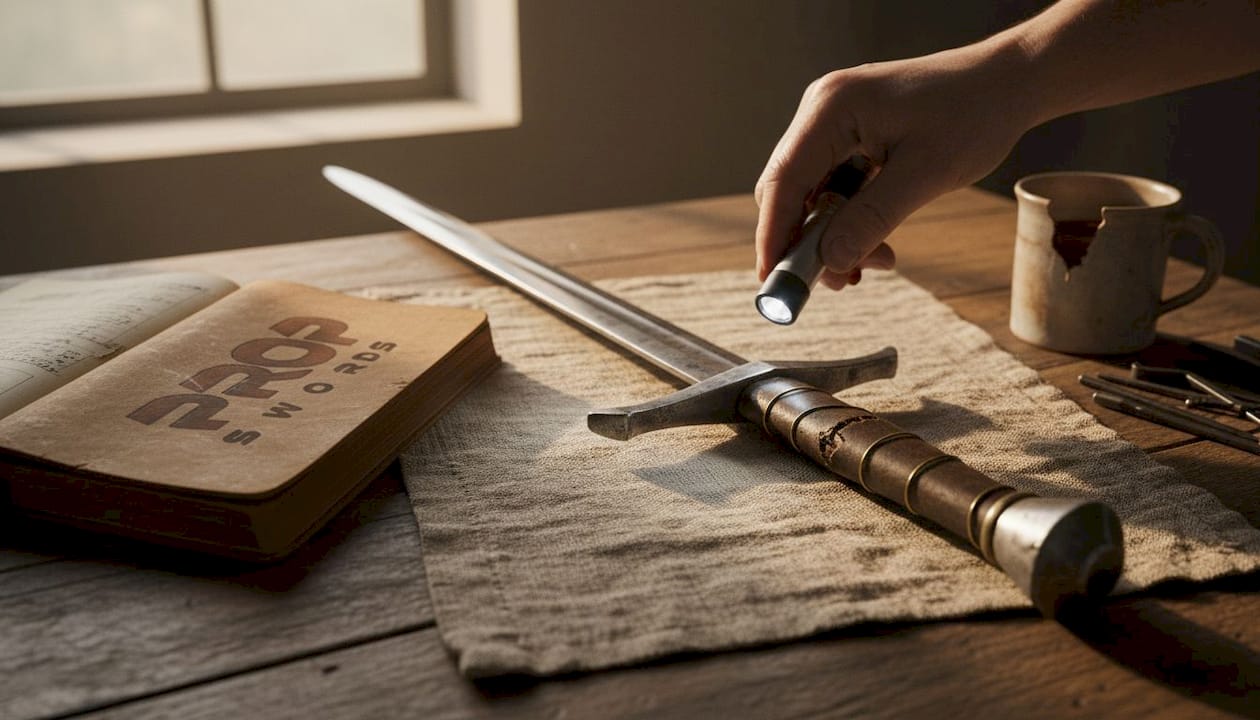 Close-up medieval sword handle details