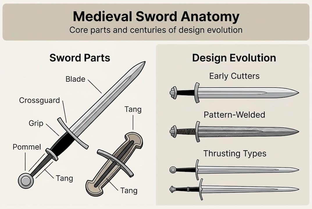 Infographic medieval sword anatomy evolution