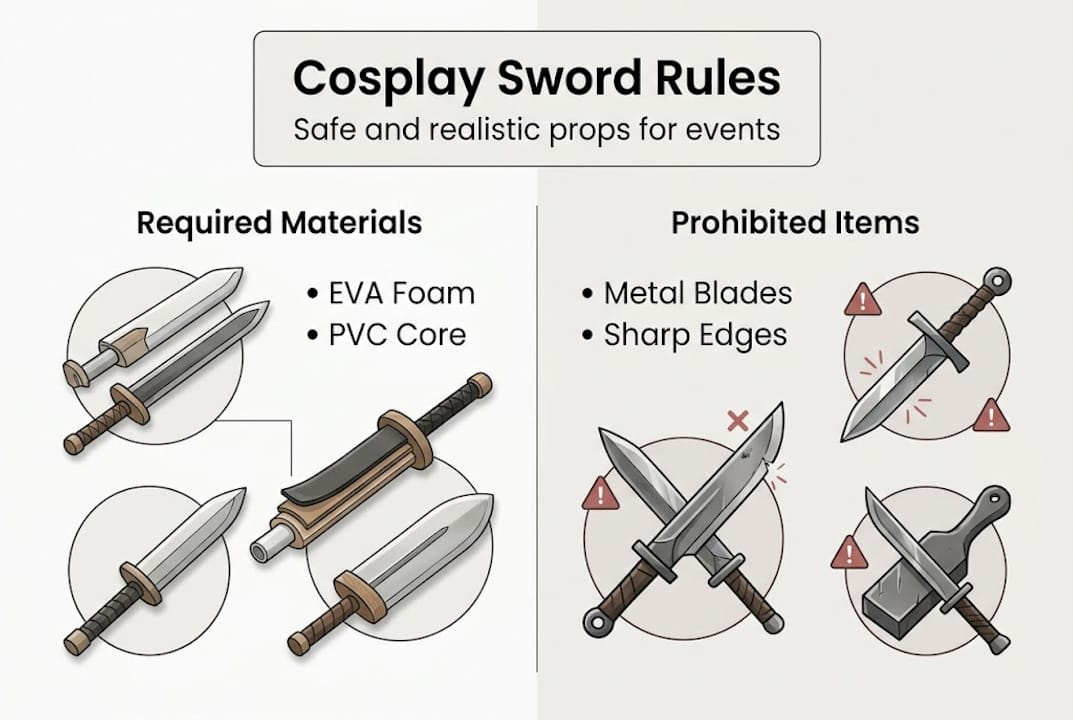 Infographic with cosplay sword safety guidelines