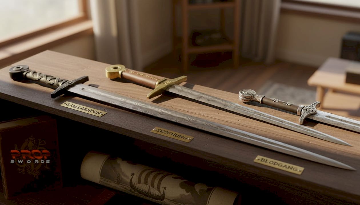 Close up Viking sword display shelf