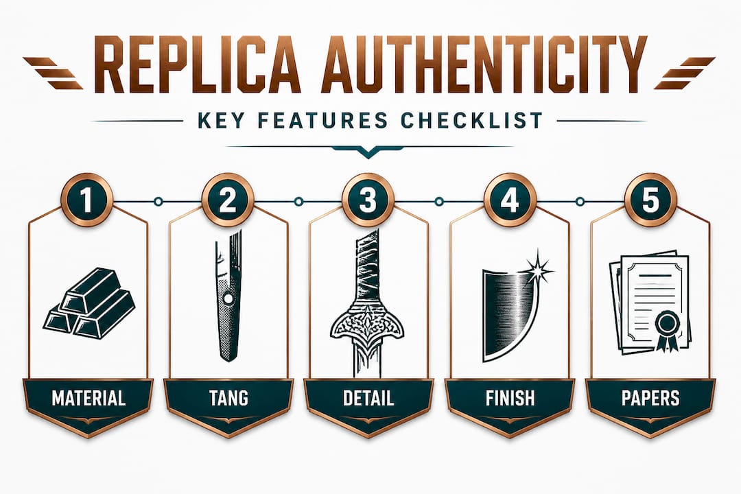 Infographic showing replica sword authenticity steps