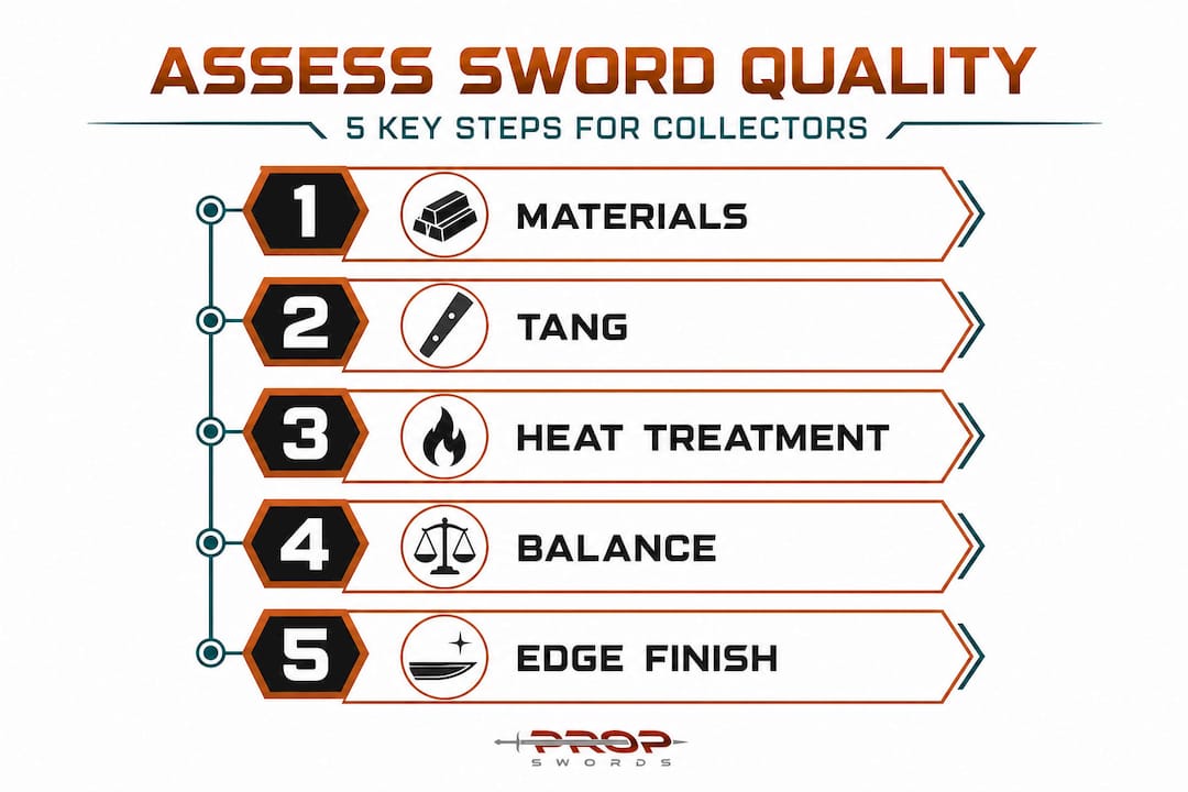 Infographic showing five steps to assess sword quality