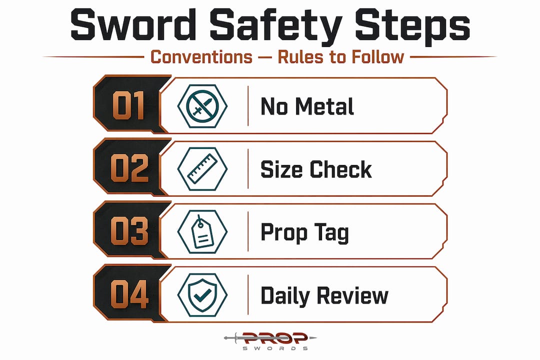 Infographic of convention sword prop safety steps