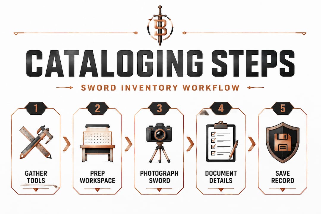 Infographic showing steps for sword cataloging workflow