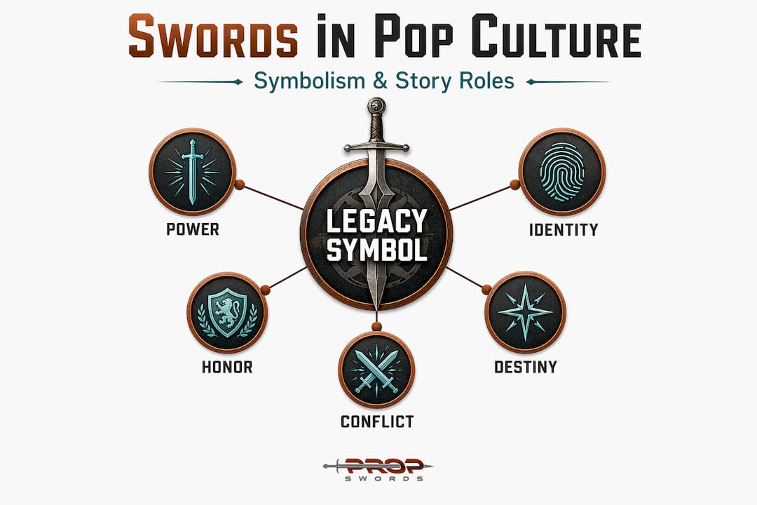 Infographic showing key sword symbolism in pop culture