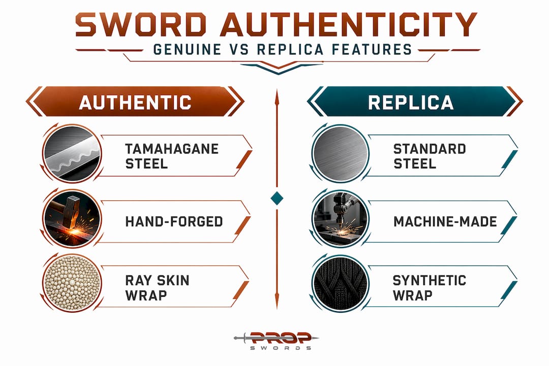 Infographic comparing authentic and replica swords