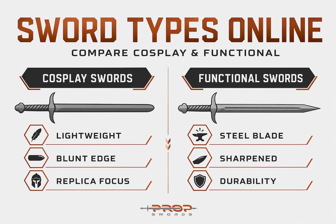 Infographic comparing cosplay and functional swords