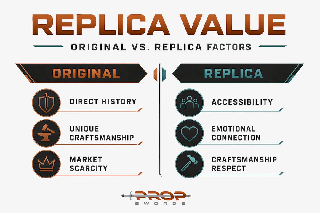Infographic comparing value of originals and replicas