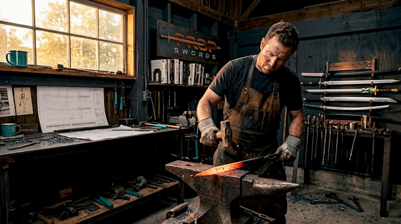 Blacksmith forging anime sword replica