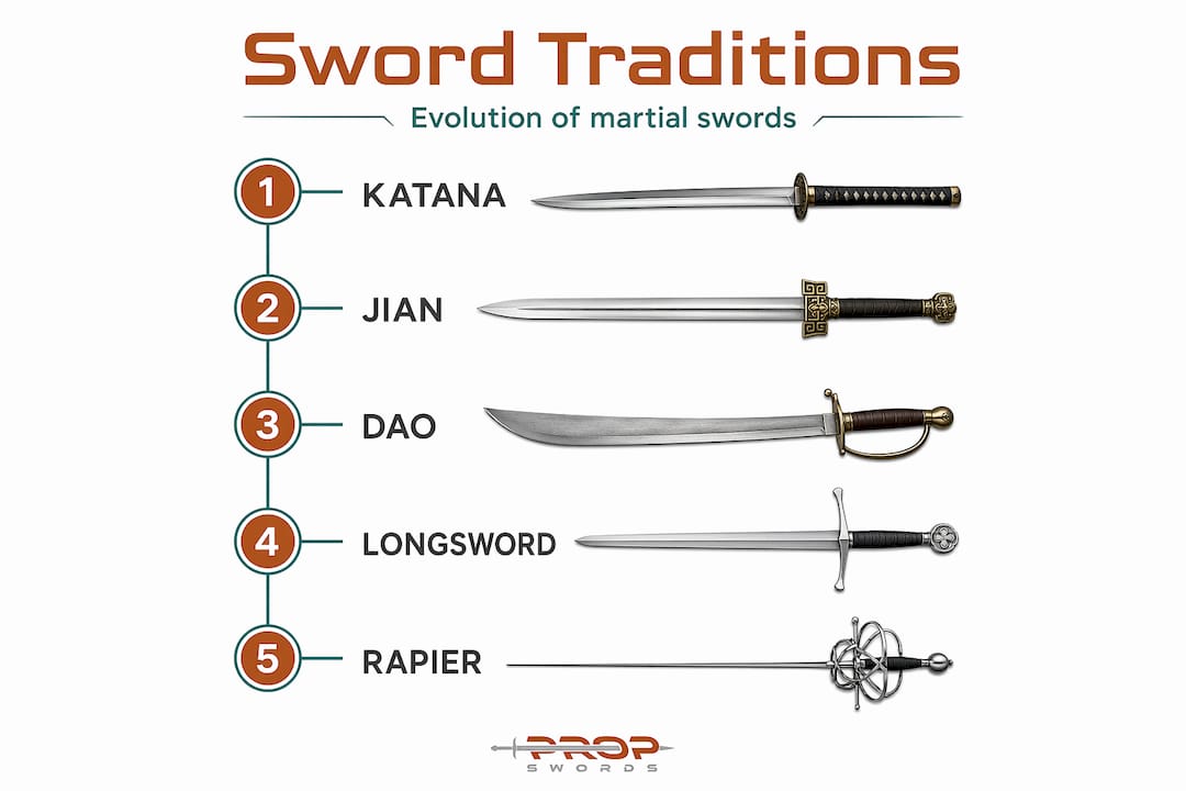 Infographic timeline of martial sword types