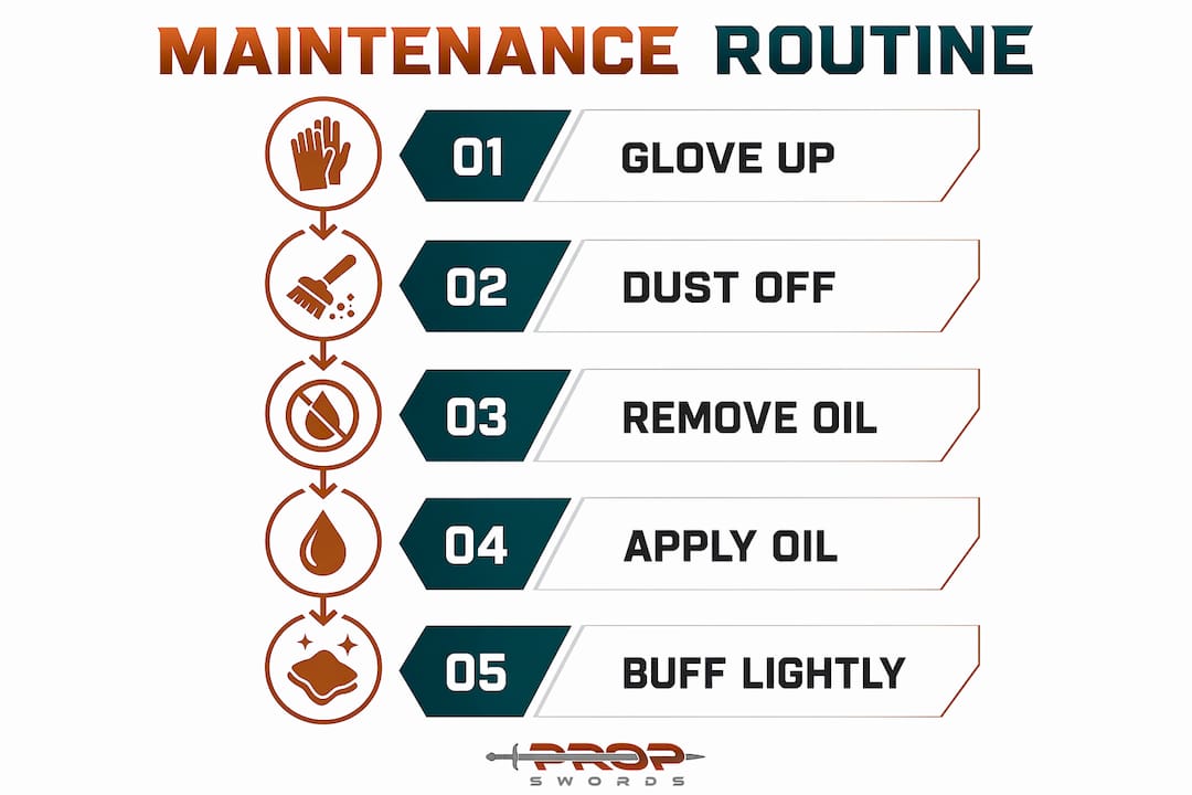 Infographic showing sword maintenance step-by-step routine