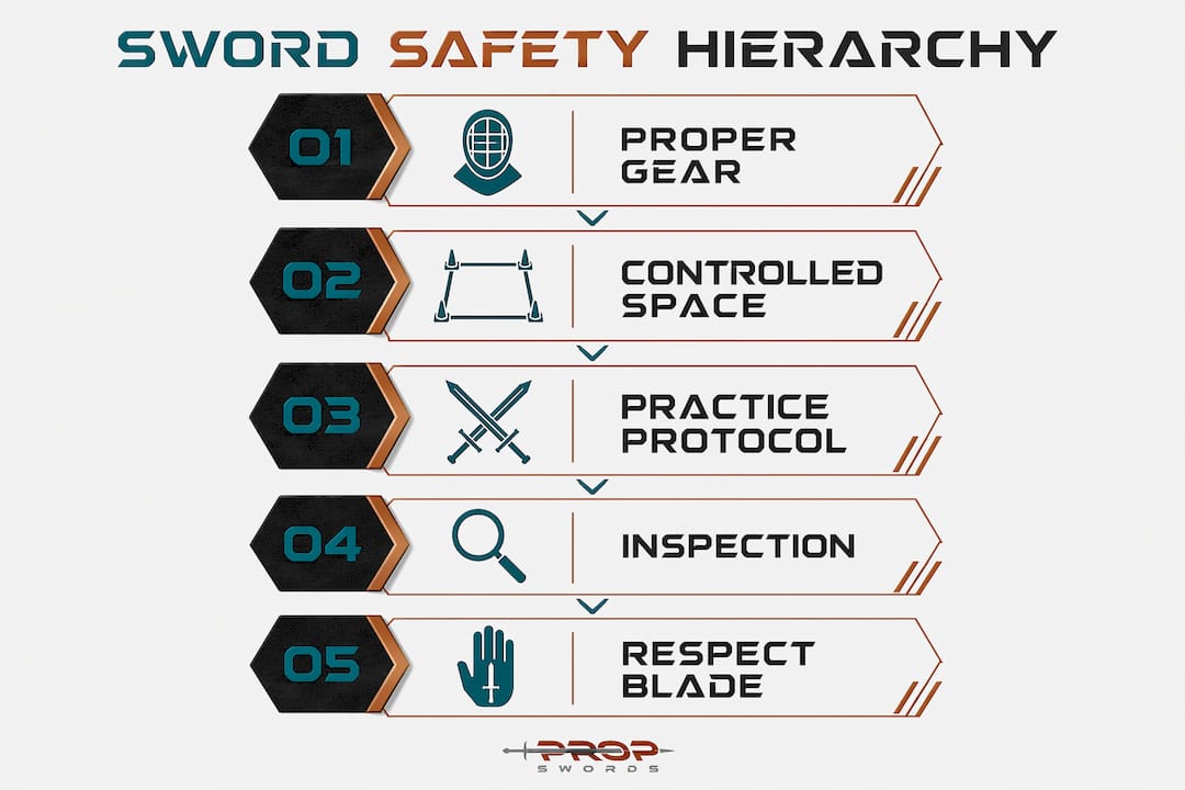 Infographic outlining hierarchy of sword safety steps