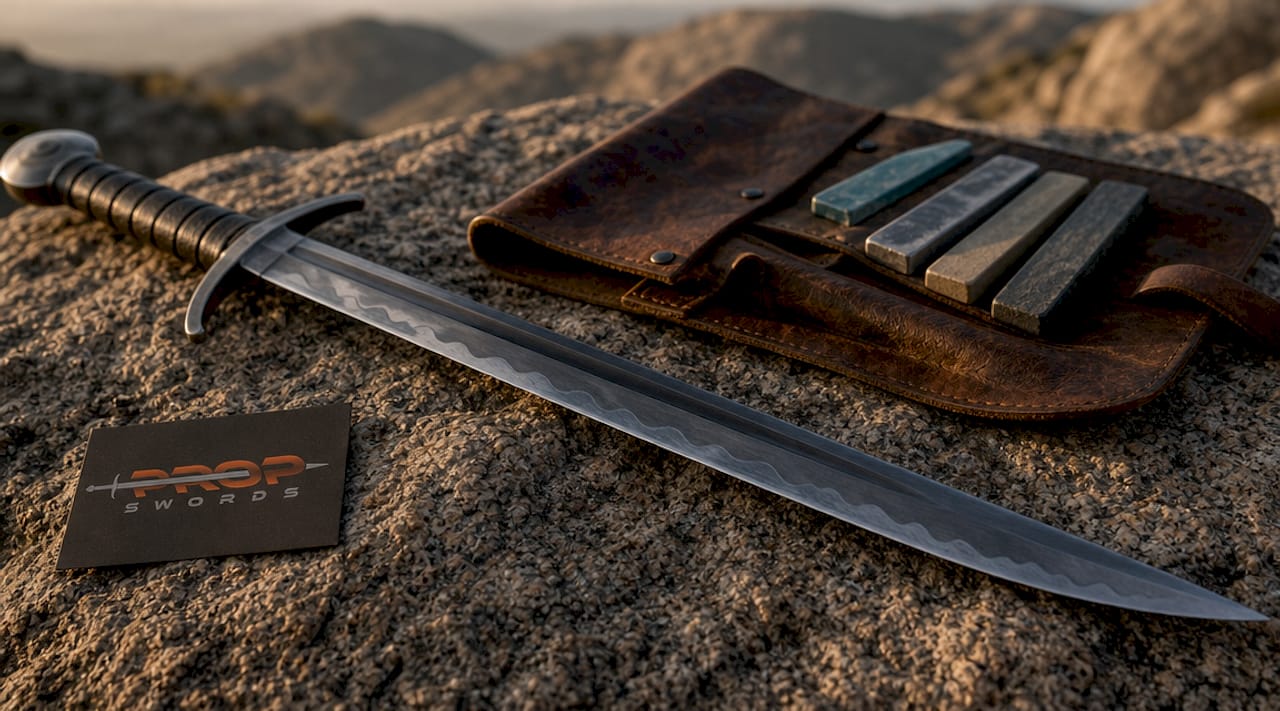 Close-up of high-carbon steel sword blade detail