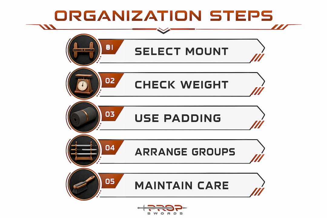 Infographic outlining steps for sword organization