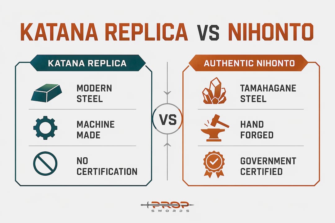 Infographic comparing katana replica and authentic nihonto