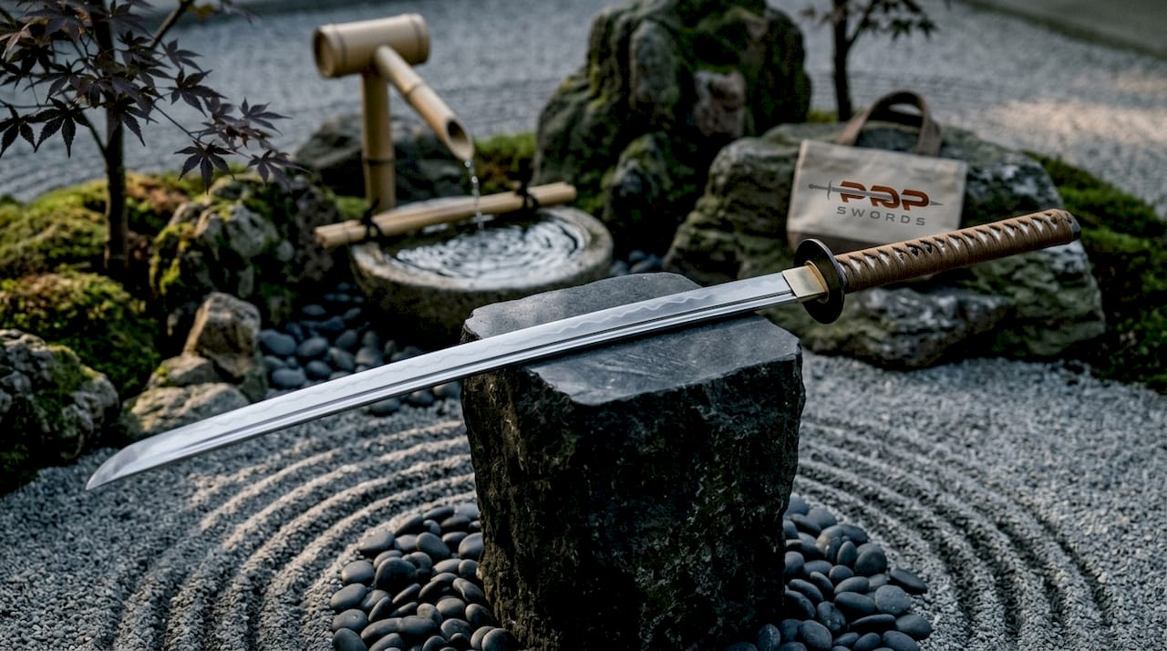 Samurai Jack inspired katana on display stand
