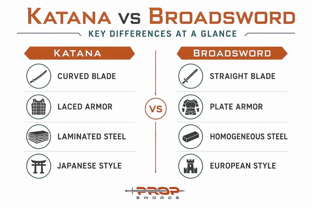 Infographic comparing katana and broadsword features