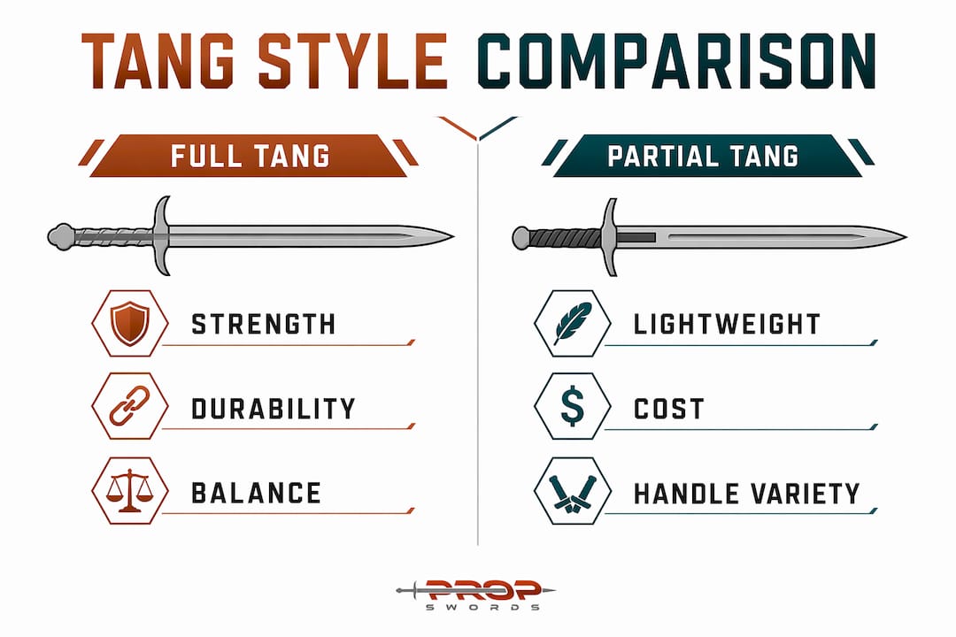 Infographic comparing full tang and partial tang knife features