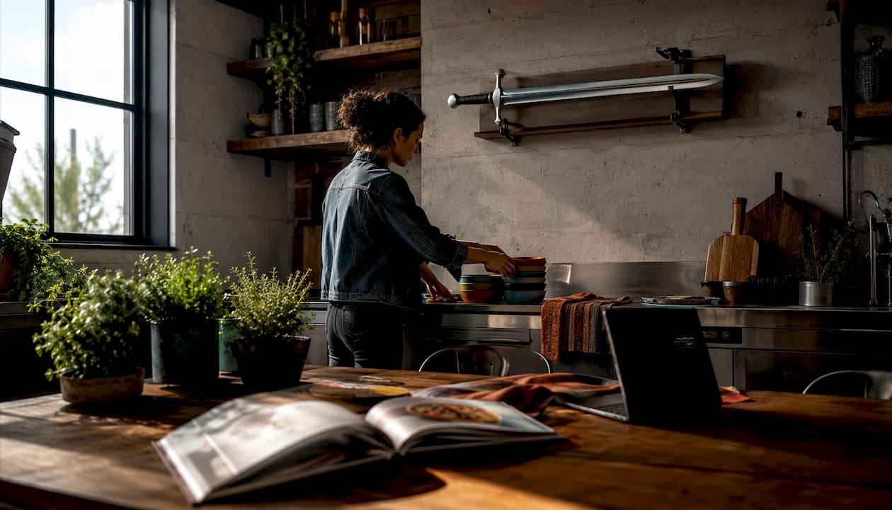 Replica sword mounted as decorative home feature
