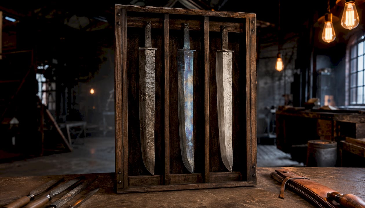 Close-up of high-carbon steel sword blades