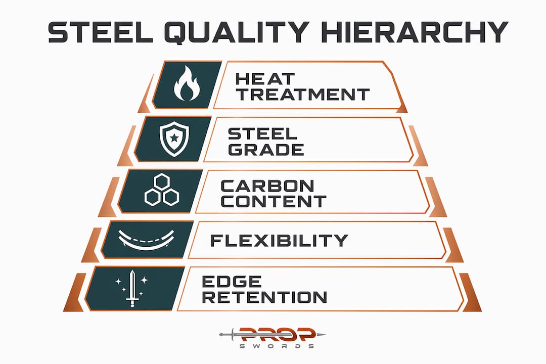 Infographic showing steel quality hierarchy for swords