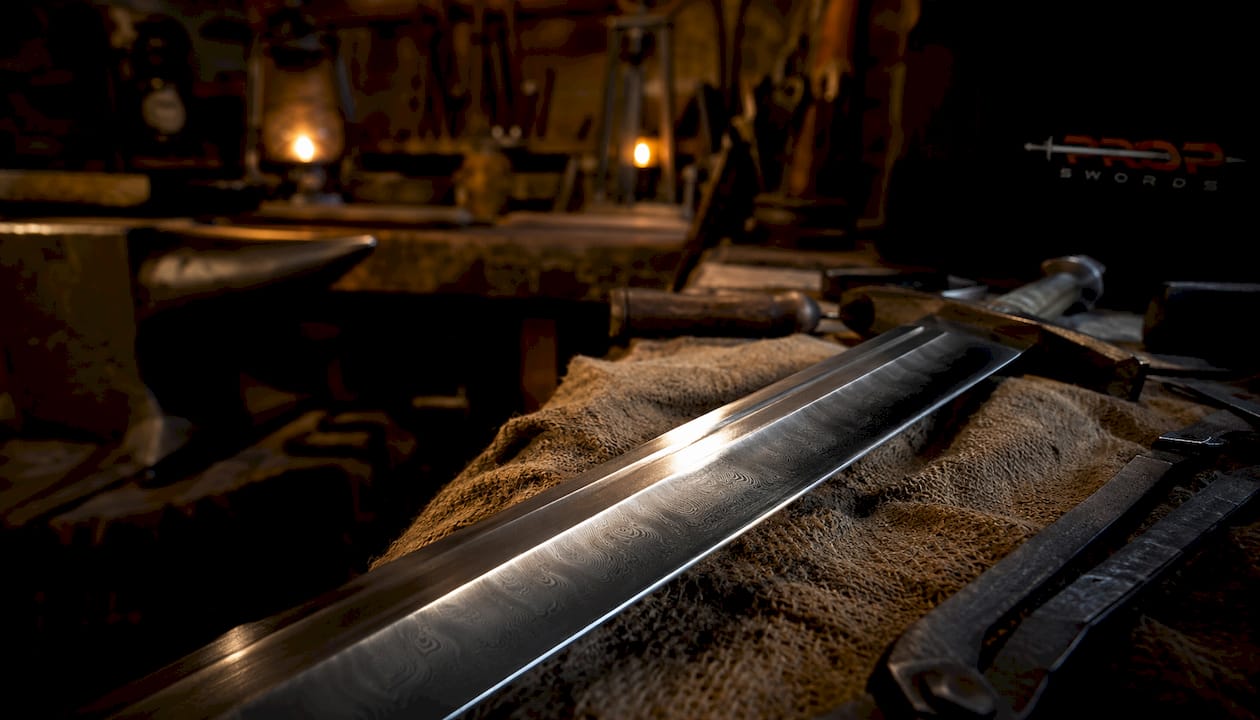 Close-up of spring steel sword blade