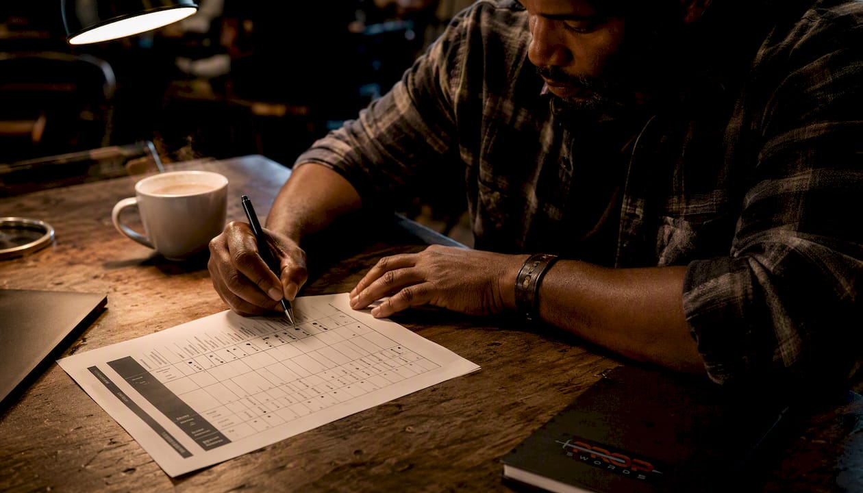 Man reviewing katana vendor comparison printout