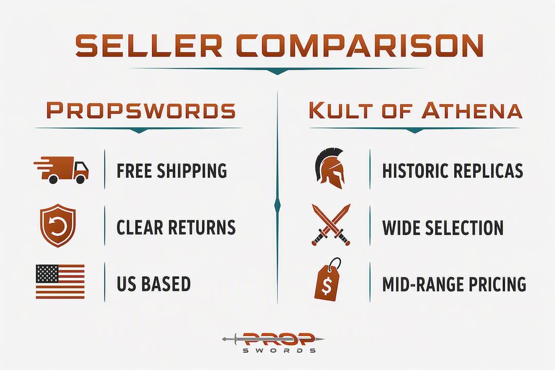 Infographic comparing top replica sword sellers