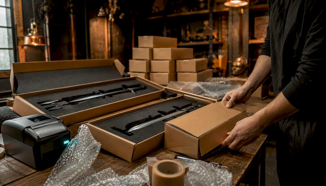 Packing replica swords for shipping