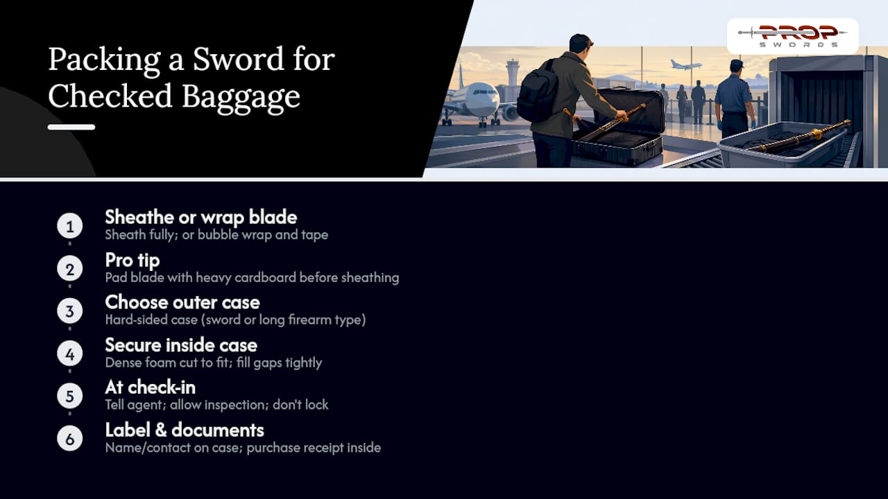 Step-by-step sword packing infographic
