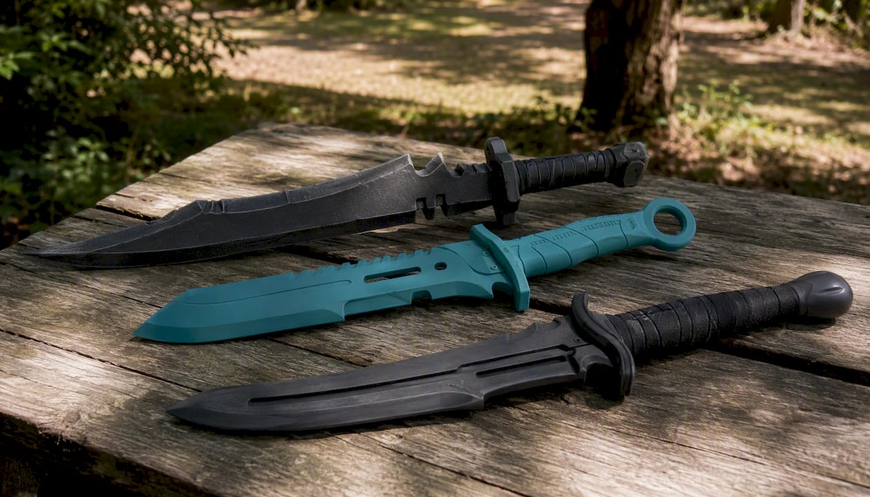 Cosplay prop knives material texture comparison