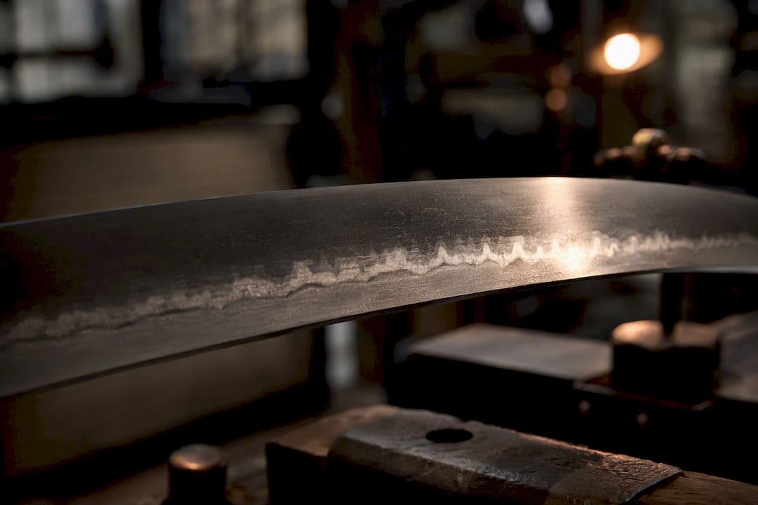 Forged katana hamon pattern close-up
