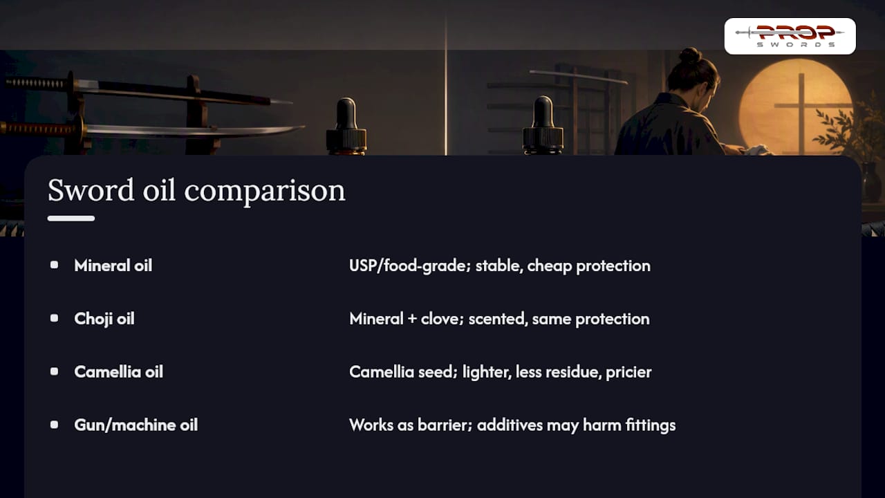 Comparison of five sword oil types