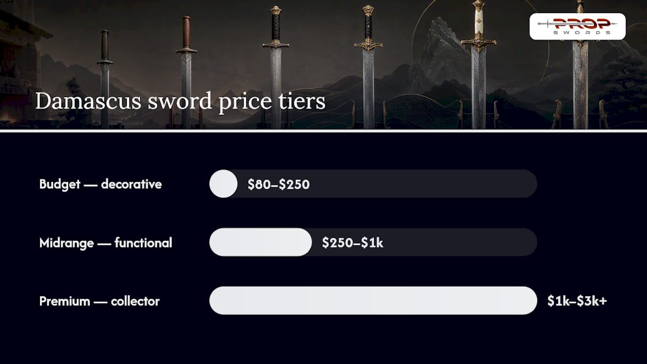 Damascus sword price tiers and construction features