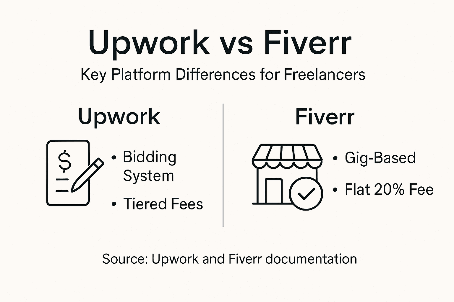 Infographic summarizing Upwork versus Fiverr differences