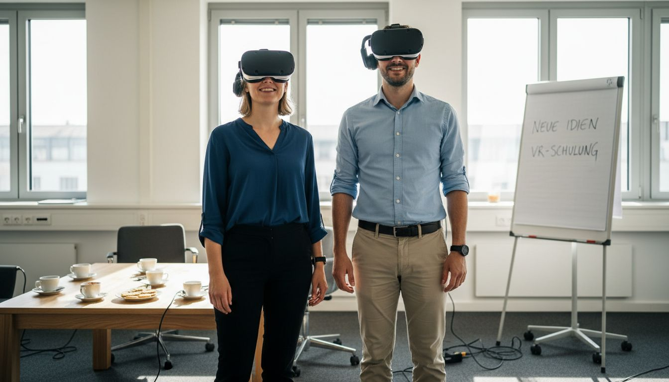 Im Pausenraum nutzt das Team Virtual-Reality-Brillen für gemeinsame Trainings.