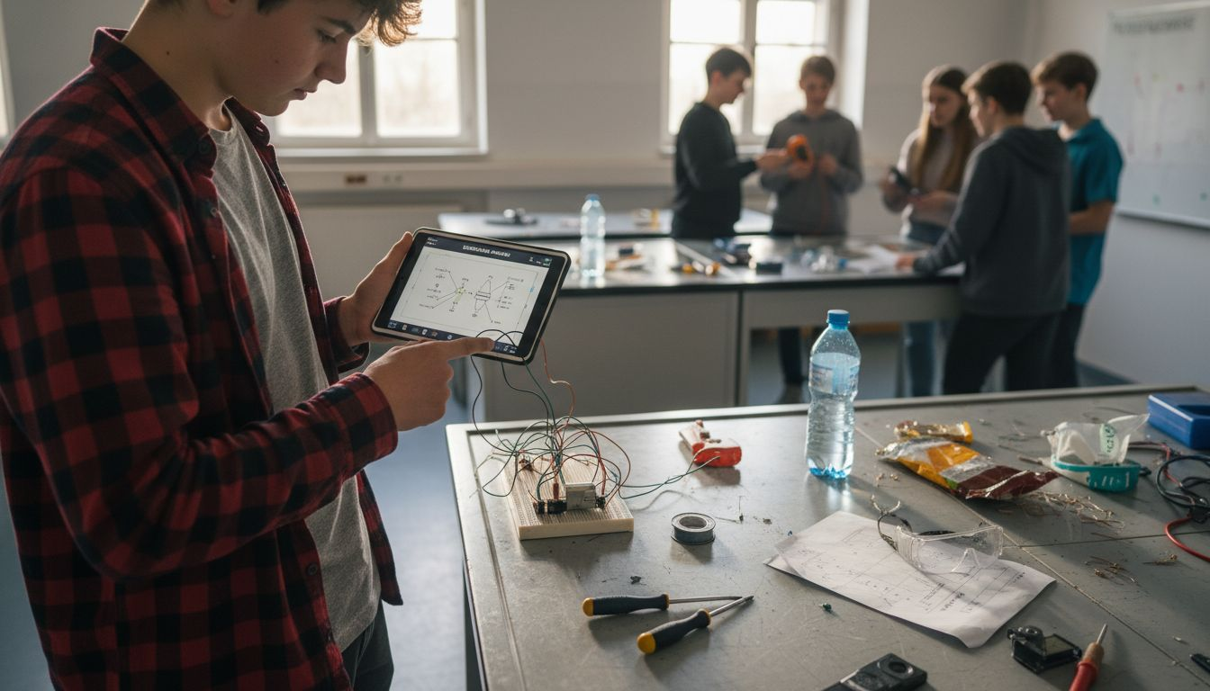 Schülerin entdeckt mit dem Tablet die Welt der Augmented Reality im Unterricht.