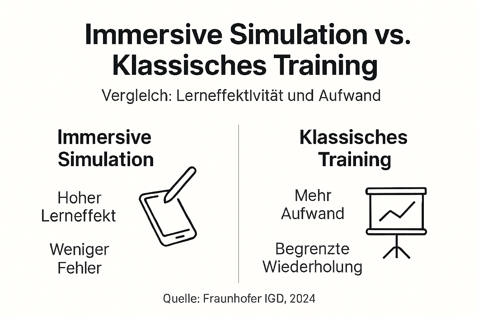 Infografik: Gegenüberstellung von immersiver Simulation und traditionellem Training