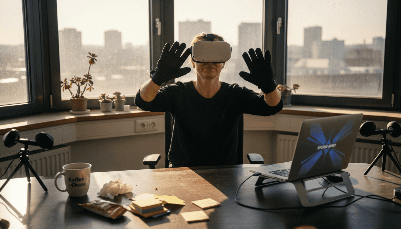 Eine Frau erlebt mit einer VR-Brille ein Gefahrenszenario aus erster Hand.