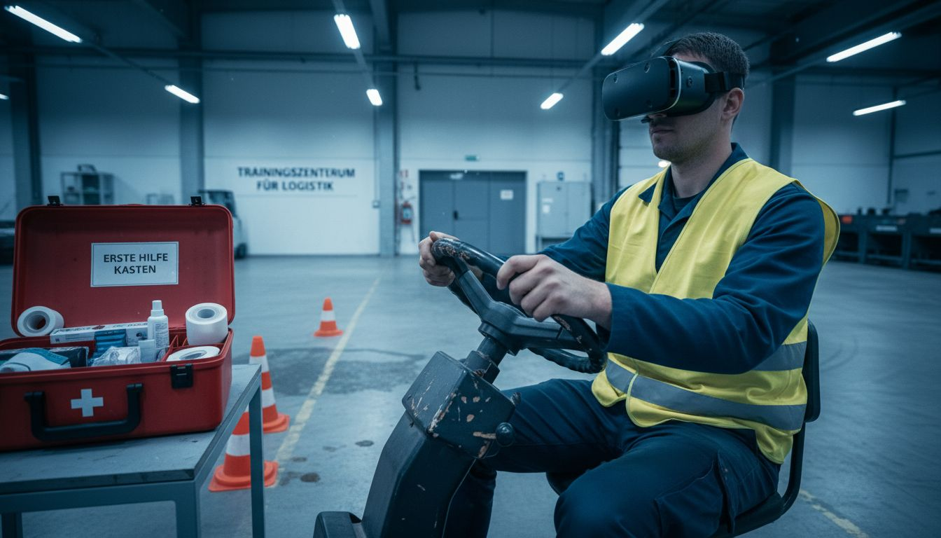 Mitarbeiter absolviert eine VR-Sicherheitsschulung für Gabelstapler