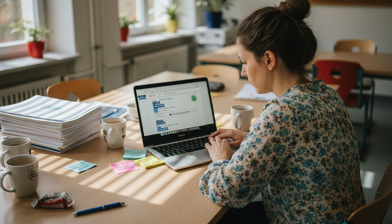 Eine Lehrkraft entwickelt am Laptop eigene Inhalte für Augmented Reality.
