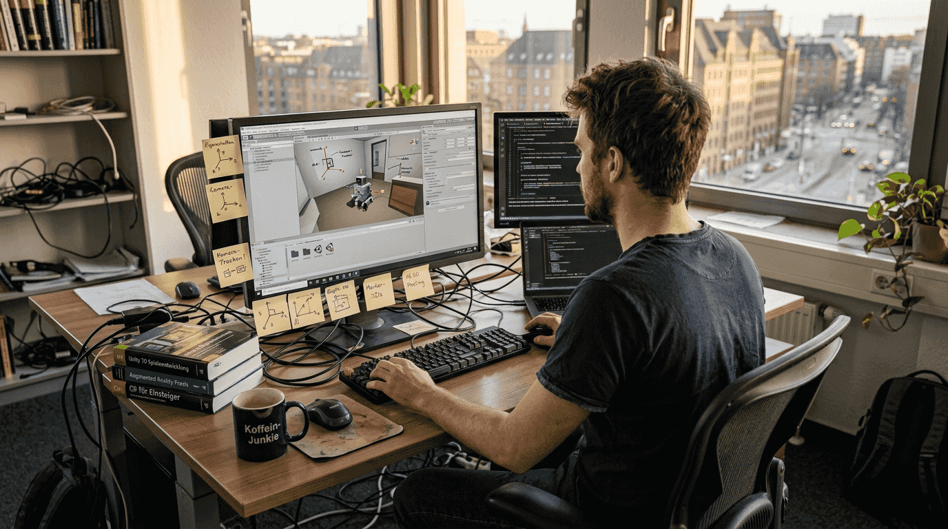 Ein Entwickler richtet ein AR-Projekt in Unity3D ein.
