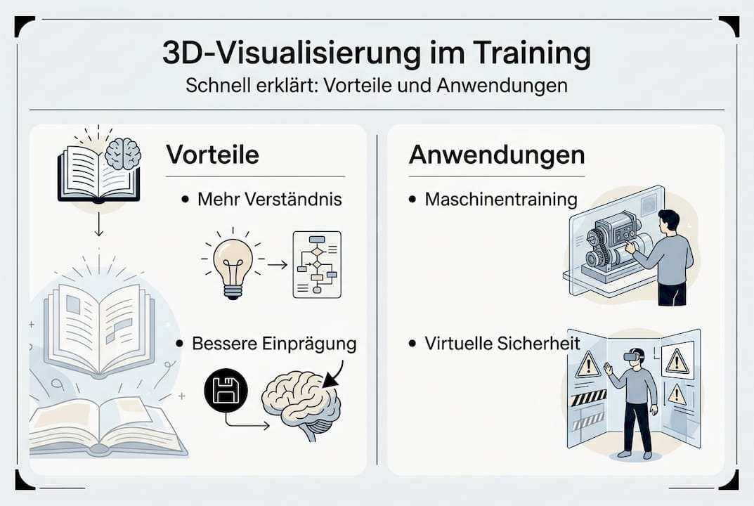Übersichtsgrafik: Die wichtigsten Vorteile und Einsatzmöglichkeiten der 3D-Visualisierung auf einen Blick
