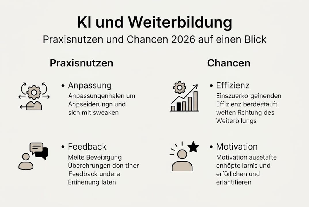 Eine anschauliche Infografik veranschaulicht, wie Künstliche Intelligenz die berufliche Weiterbildung bereichern und neue Perspektiven eröffnen kann.