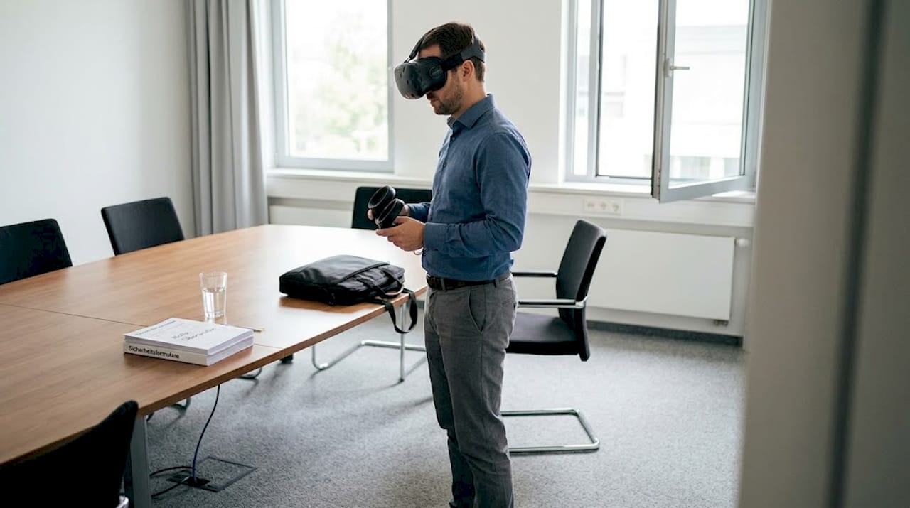 Ein Mann absolviert ein Training mit einer VR-Brille.