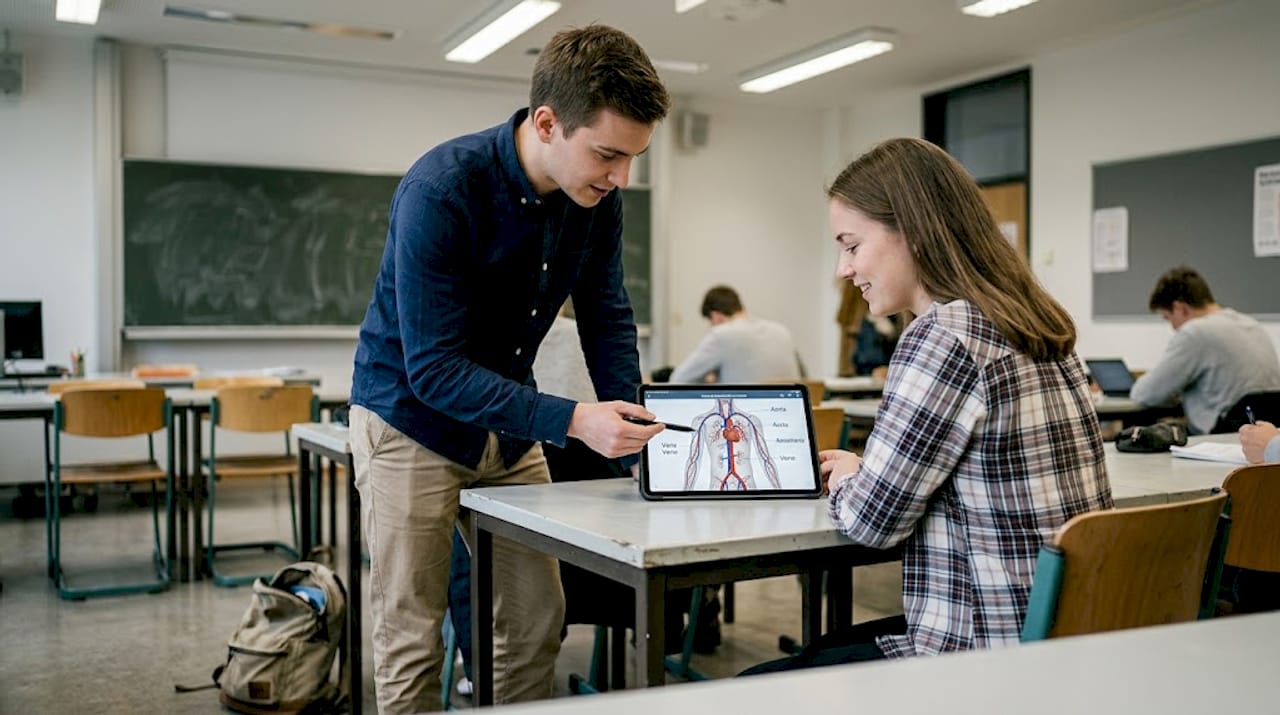 Ein Schüler nutzt im Unterricht eine AR-App, um Lerninhalte interaktiv zu erleben.